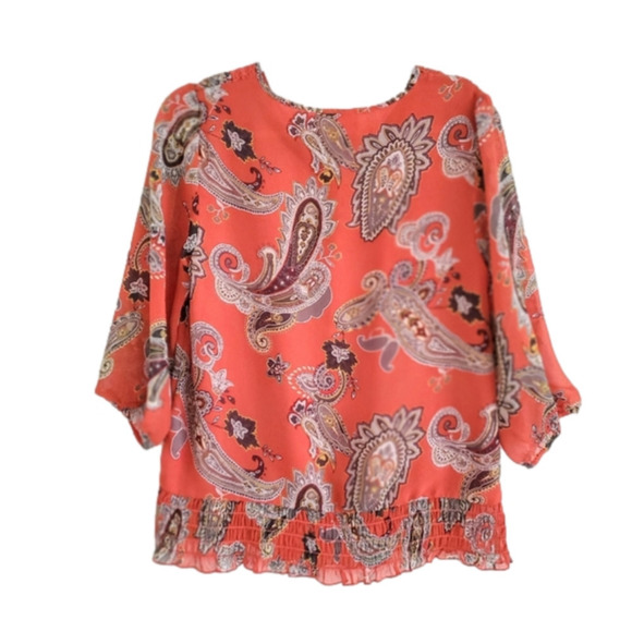 2/$35 Sale COMO Design Bohemian Orange Paisley Print Flowy Top Size S (8-10)EUC - Picture 3 of 11